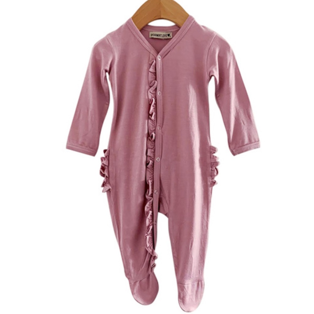 Spearmint Baby/Love ruffle footie 6-9 months